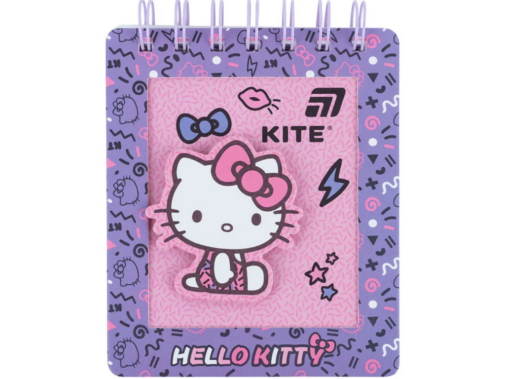 Блокнот на подвійній кольоровій спіралі Hello Kitty, 105×125 мм, 80 аркушів, клітинка, Kite