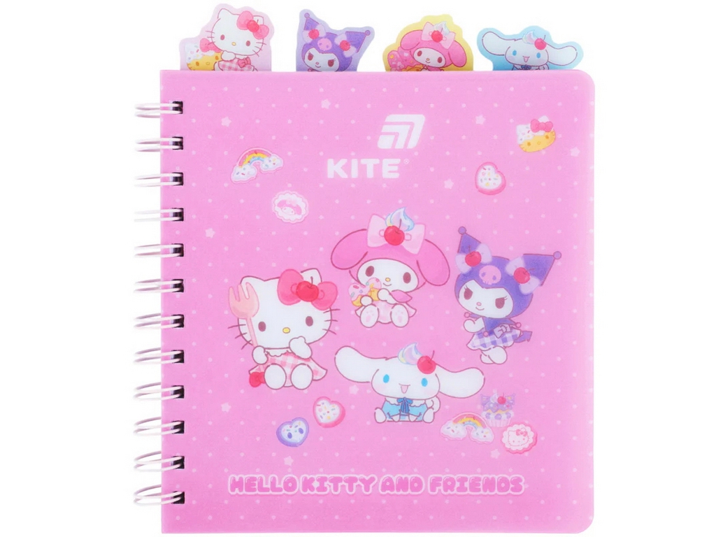Блокнот із розділювачами Hello Kitty, 80 аркушів, клітинка, пластикова обкладинка, Kite