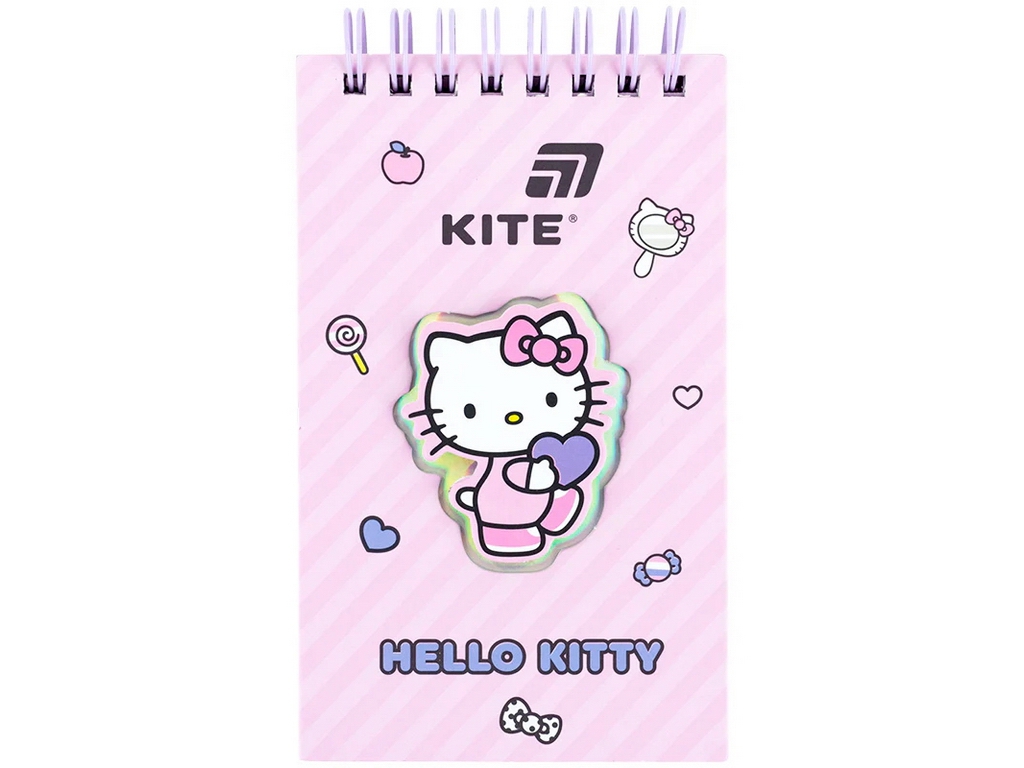 Блокнот на подвійній кольоровій спіралі Hello Kitty, 80×135 мм, 80 аркушів, лінія, Kite