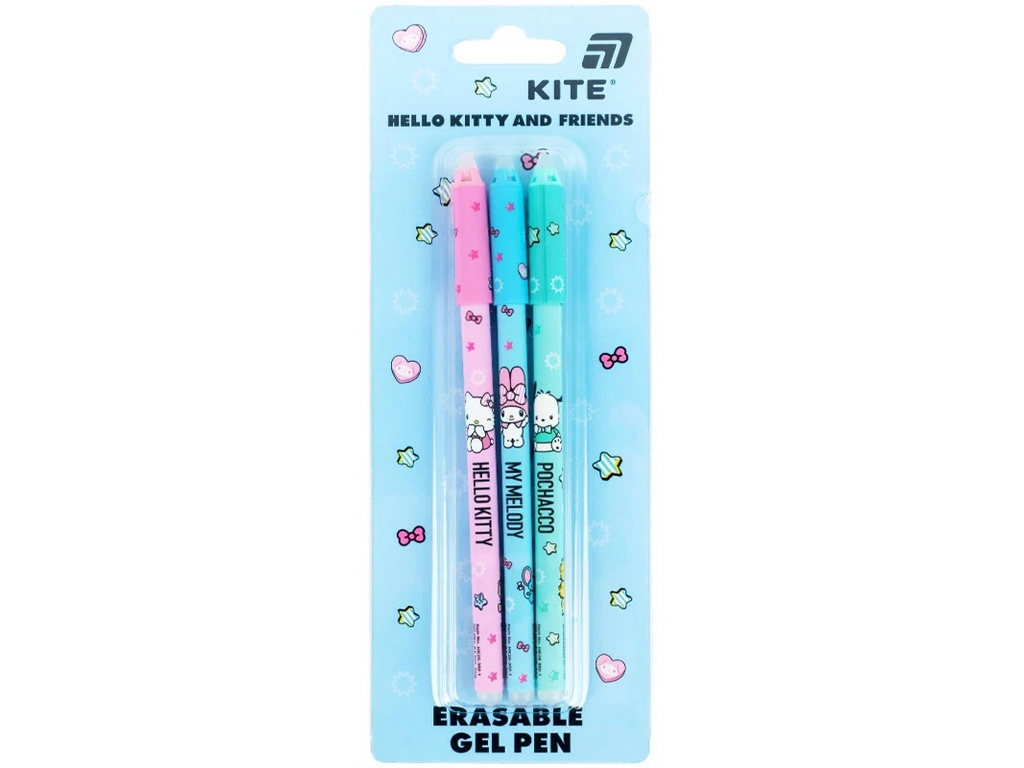 Ручка гелева "пиши-стирай" Hello Kitty and Friends, синя, набір 3шт., Kite HK26-350-1/3BL