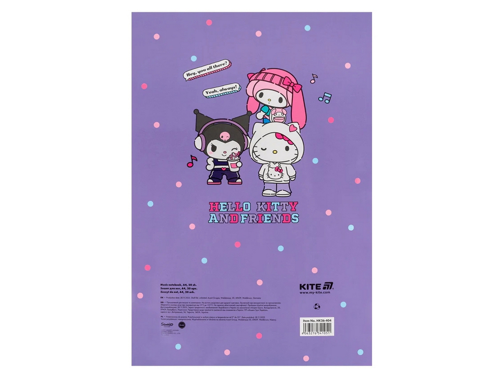 Тетрадь для нот А4 Hello Kitty Kite HK26-404, 20 листов