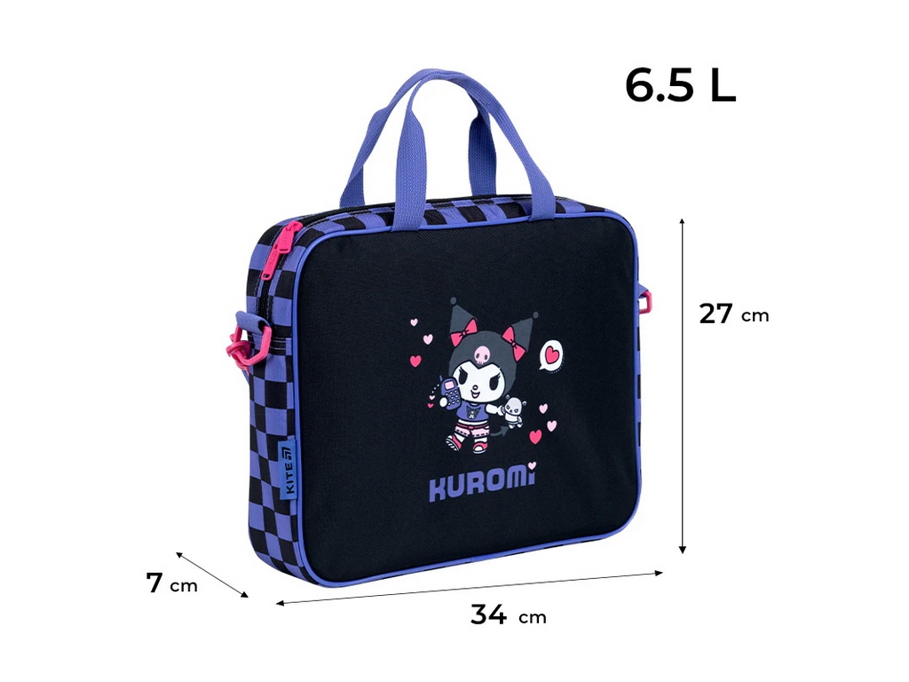 Сумка шкільна текстильна для А4 Kite Kuromi, 27x34x7 см, на блискавці, Kite