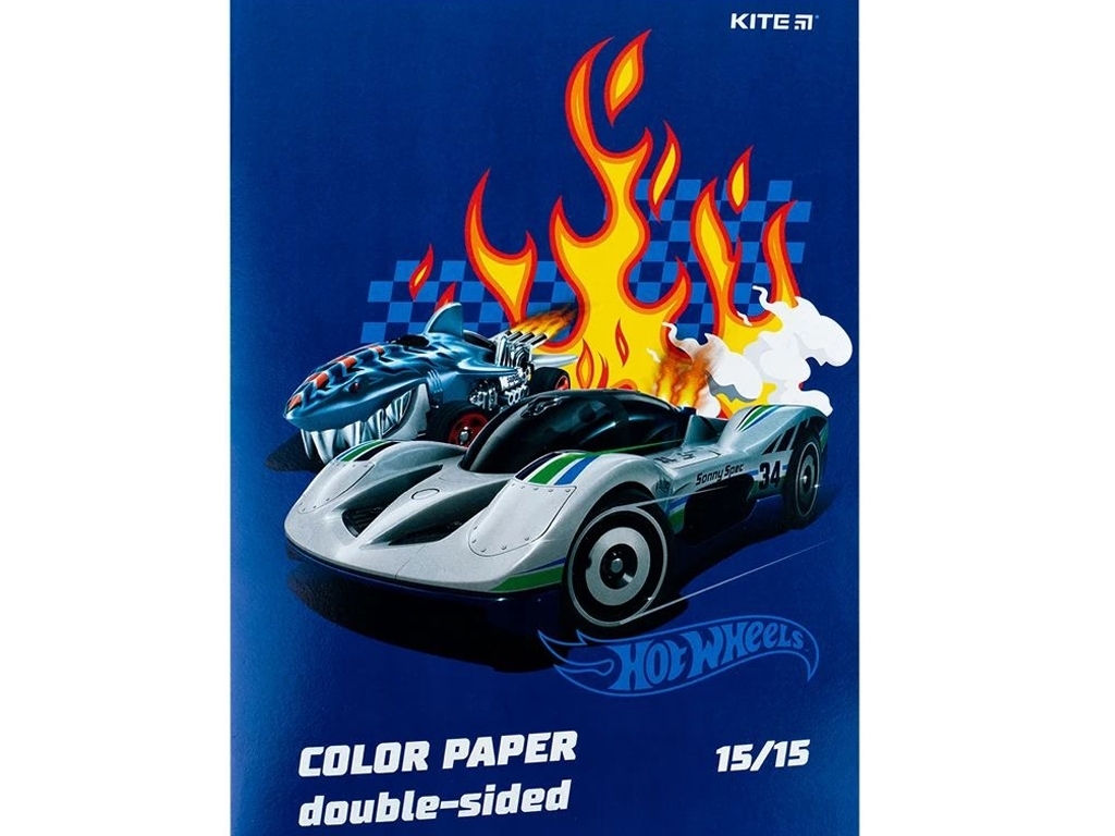 Папір кольоровий двосторонній Kite Hot Wheels, A4, 15 аркушів