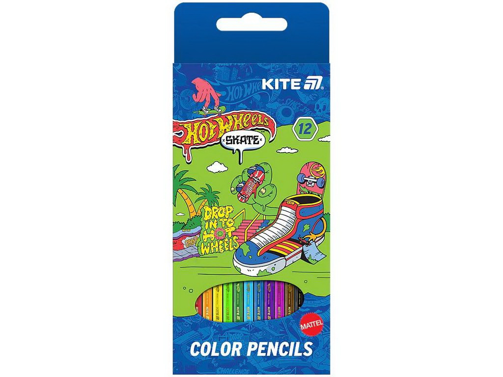 Олівці кольорові 12 шт, Hot Wheels Skate, Kite