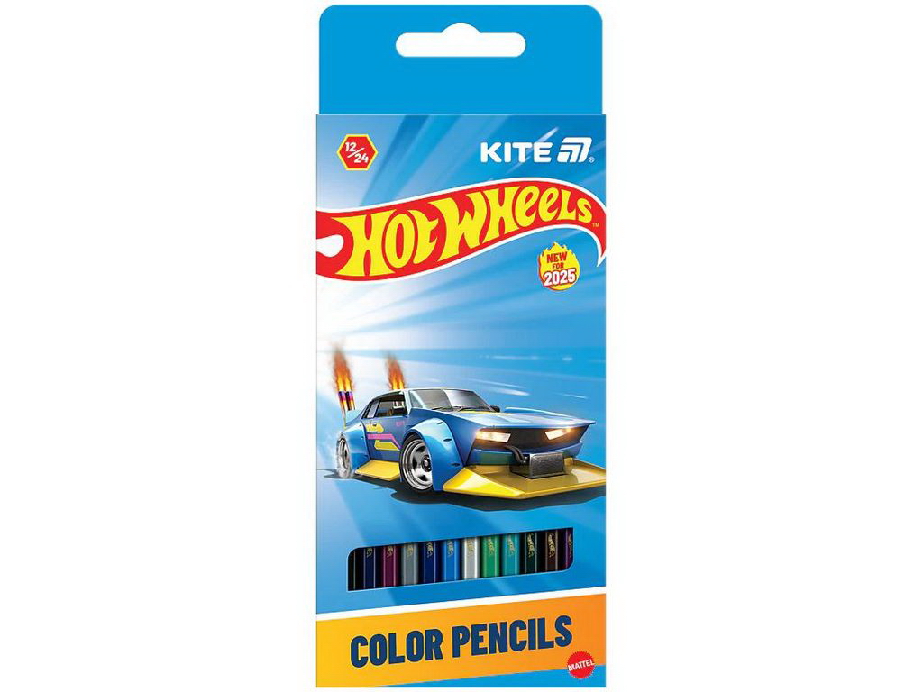 Олівці кольорові двосторонні 12 шт, Hot Wheels, Kite