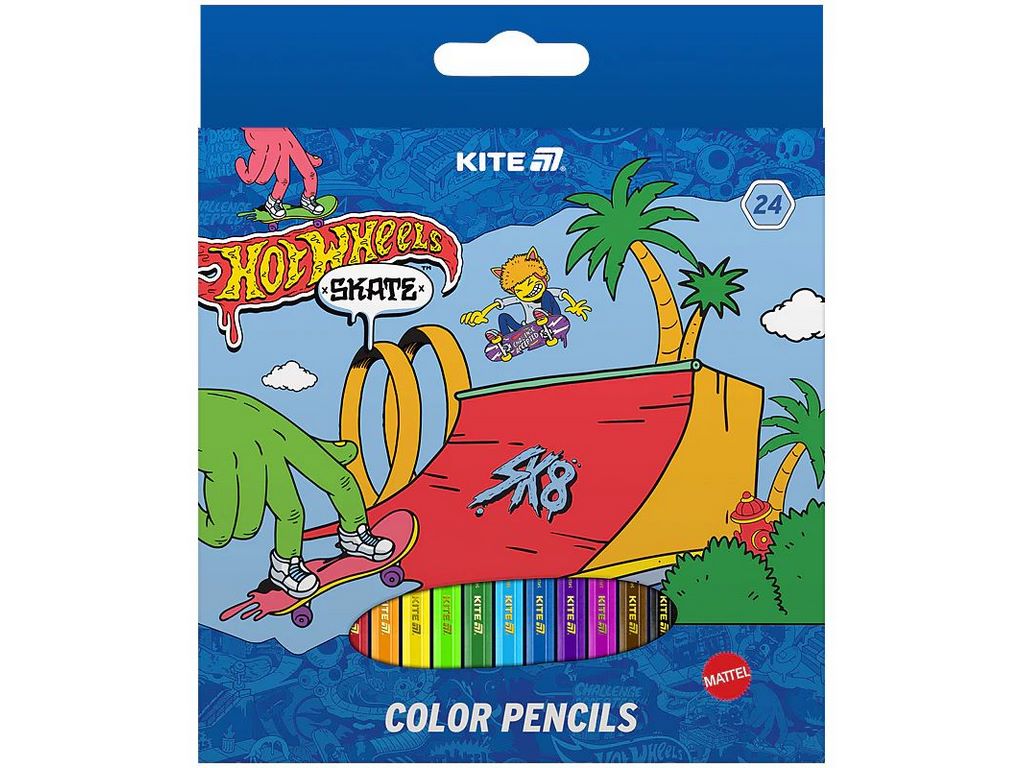 Олівці кольорові 24 шт, Hot Wheels Skate, Kite