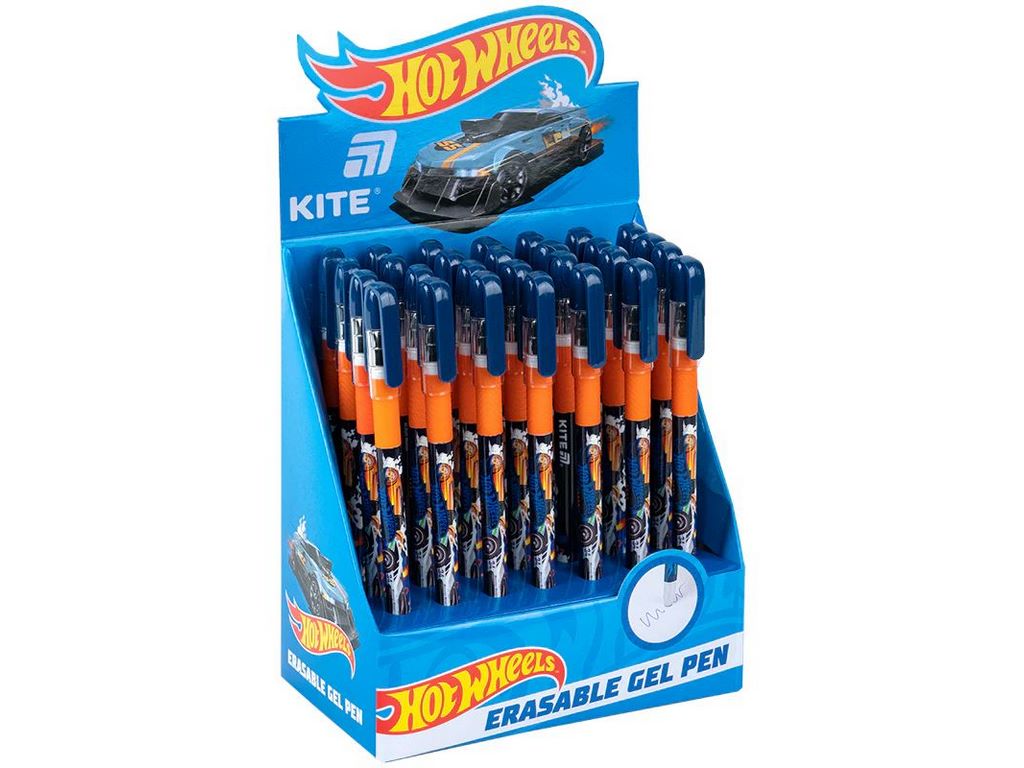 Ручка гелева синя пиши-стирай, Hot Wheels, Kite