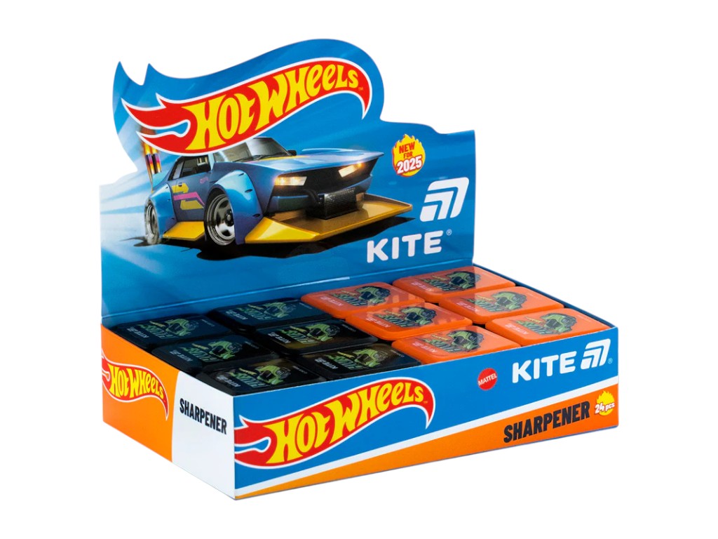 Точилка прямокутна з контейнером Hot Wheels, пластикова,2 вида (ціна за 1шт), Kite