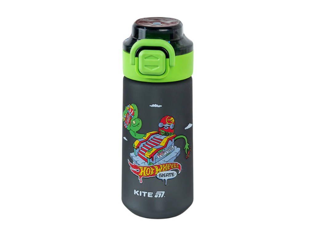 Бутылка для воды детская Hot Wheels HW25-1213, 560 мл, черная, с поильником и трубочкой, Kite