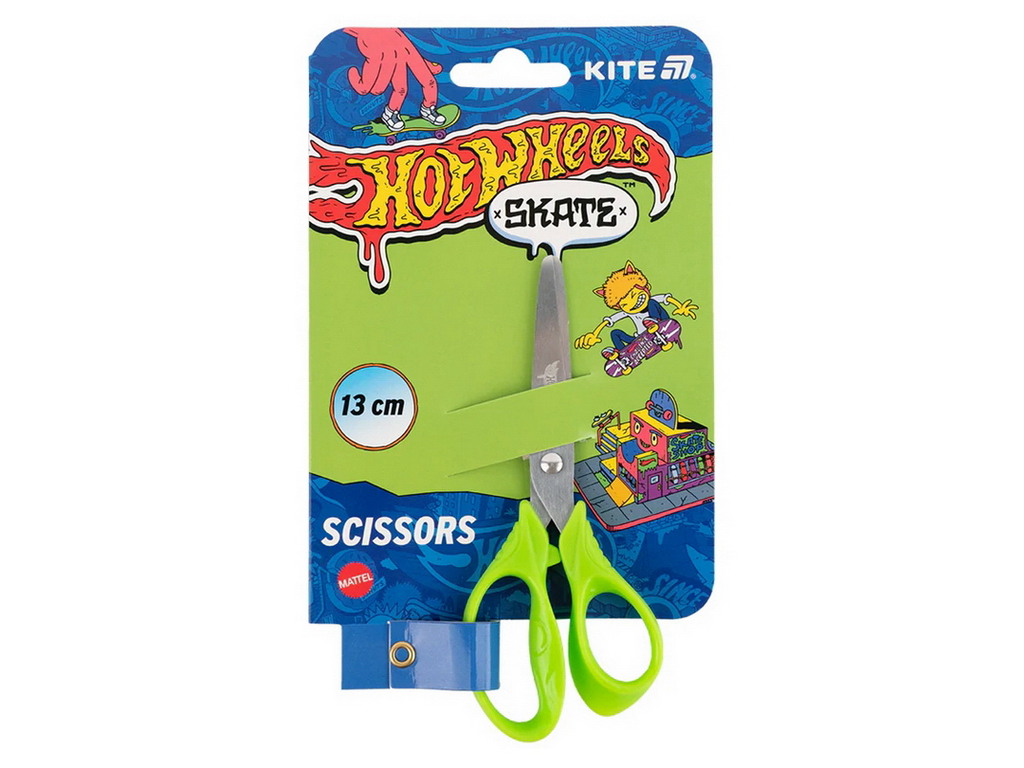 Ножиці дитячі з заокругленими кінчиками Hot Wheels Skate, 13 см, Try-me-card, Kite