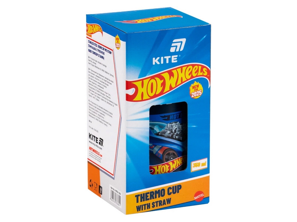 Термочашка з трубочкою 350 мл Hot Wheels Kite HW25-1263