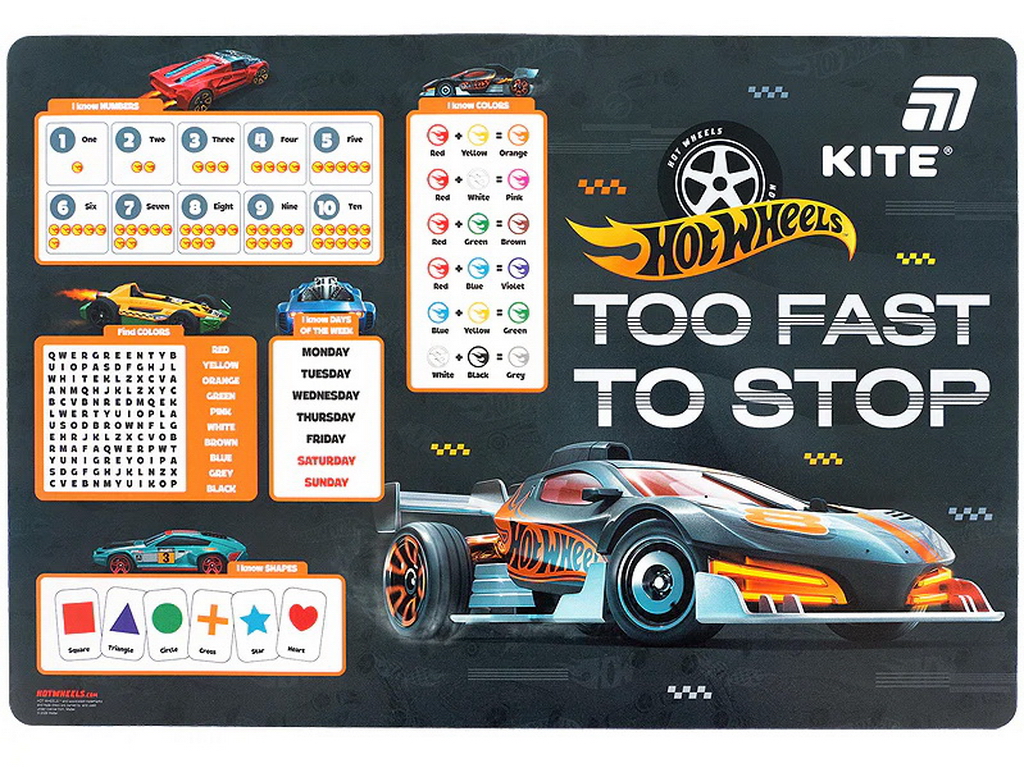 Настільна пластикова підкладка Hot Wheels, 42,5×29 см, для творчості, Kite