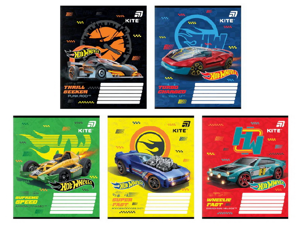 Зошит шкільний Kite Hot Wheels, 12 аркушів, у клітинку, 5 видів (ціна за 1шт), Kite