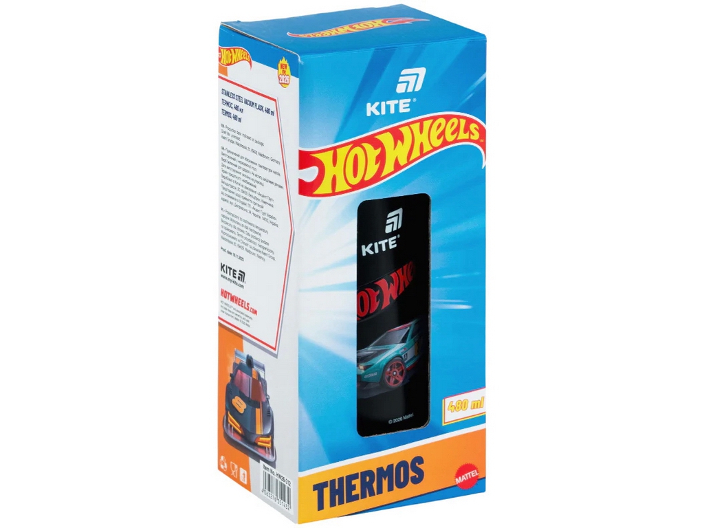 Термос Hot Wheels, 480 мл, з металевим фільтром та кришкою-чашкою, Kite