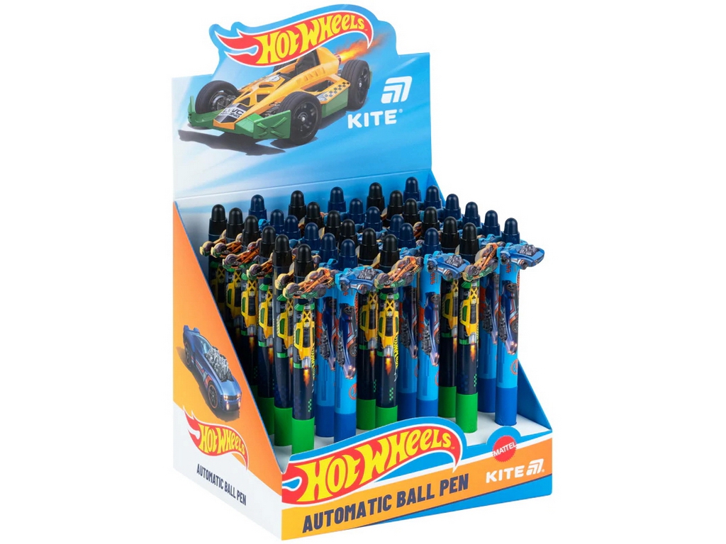 Ручка кулькова автоматична Hot Wheels, 0,5 мм, синє чорнило, 2 види (ціна за 1шт), Kite
