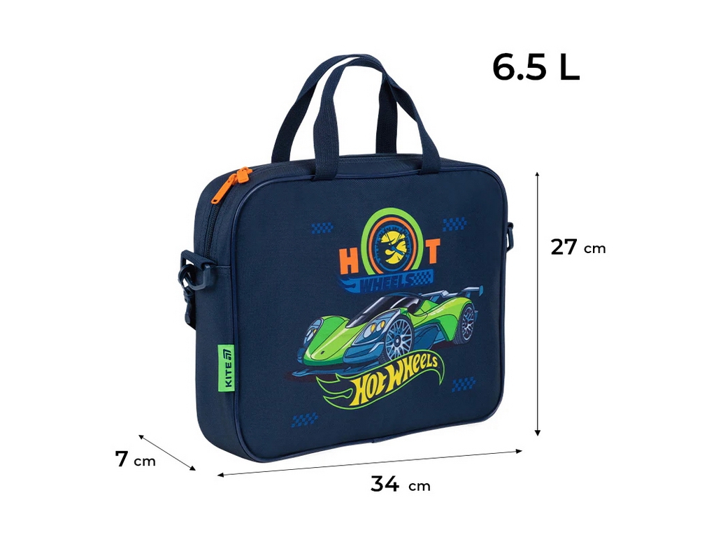 Сумка шкільна текстильна для А4 Kite Hot Wheels, 27x34x7 см, на блискавці, Kite