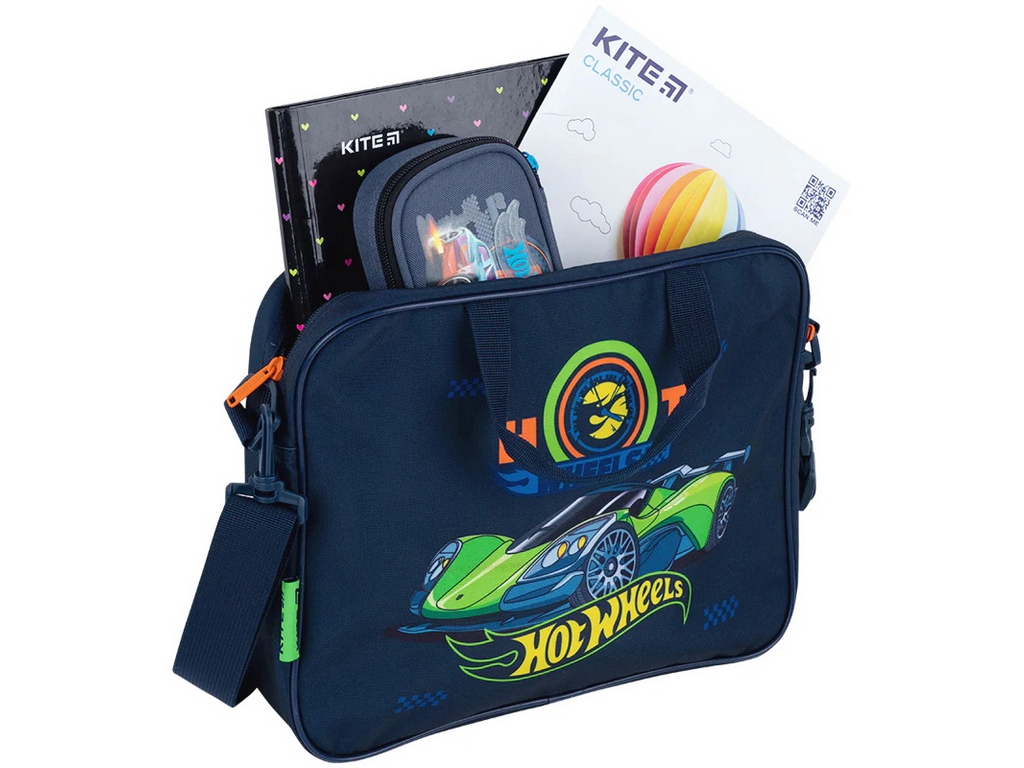 Сумка шкільна текстильна для А4 Kite Hot Wheels, 27x34x7 см, на блискавці, Kite