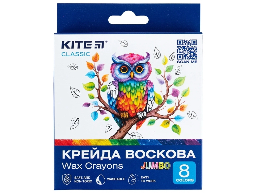 Крейда воскова Jumbo 8 кольорів Classic, Kite