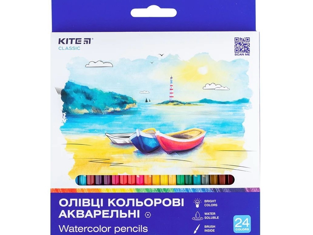 Карандаши цветные акварельные Classic 24 шт, Kite