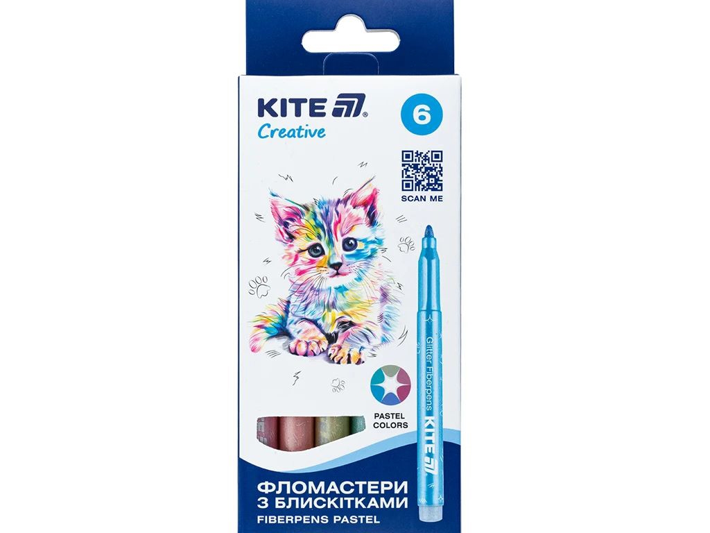 Фломастери з блискітками Creative пастель 6 кольорів, Kite