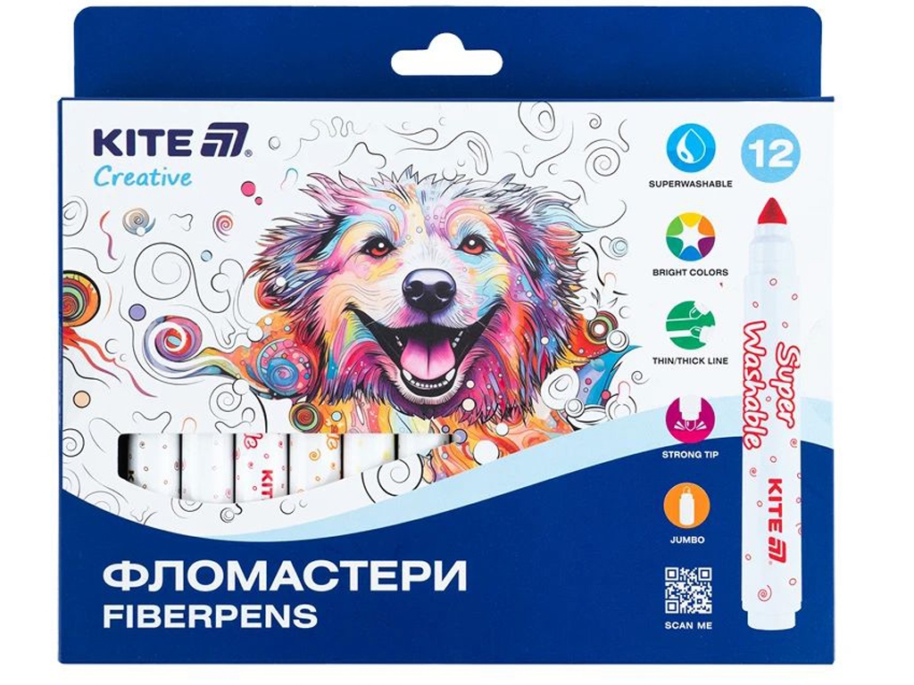 Фломастери Creative Superwashable Jumbo 12 кольорів, Kite