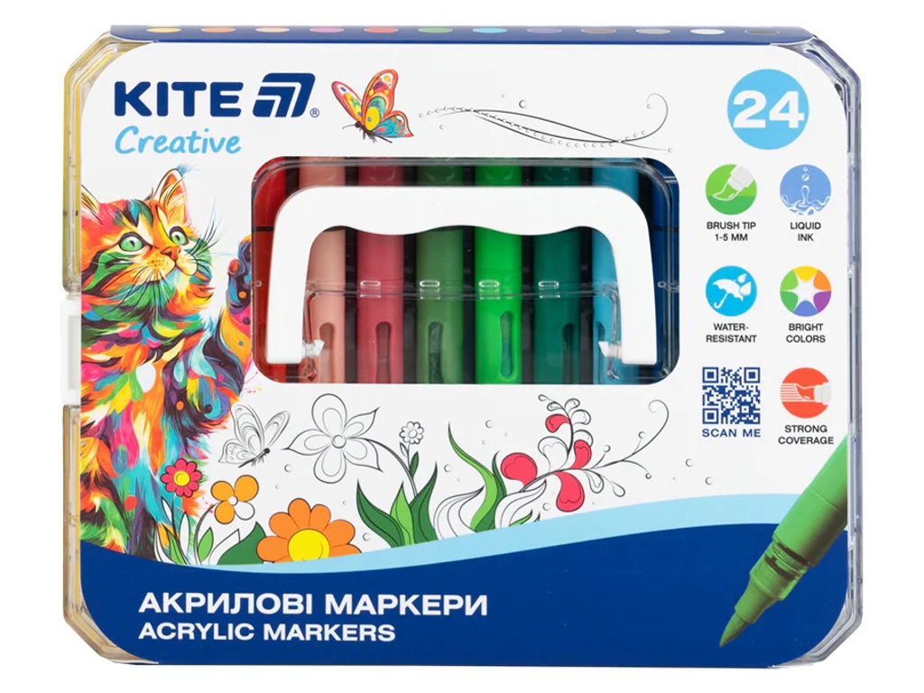 Маркери акрилові Kite Creative з рідкими чорнилами, 24 кольори