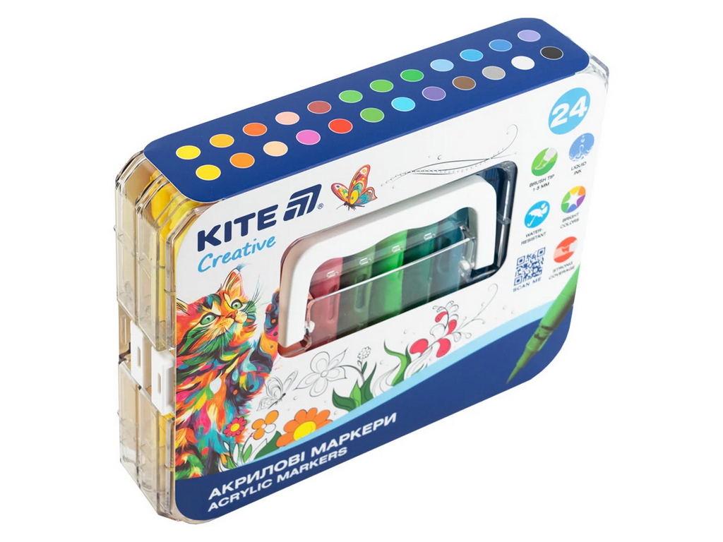 Маркери акрилові Kite Creative з рідкими чорнилами, 24 кольори