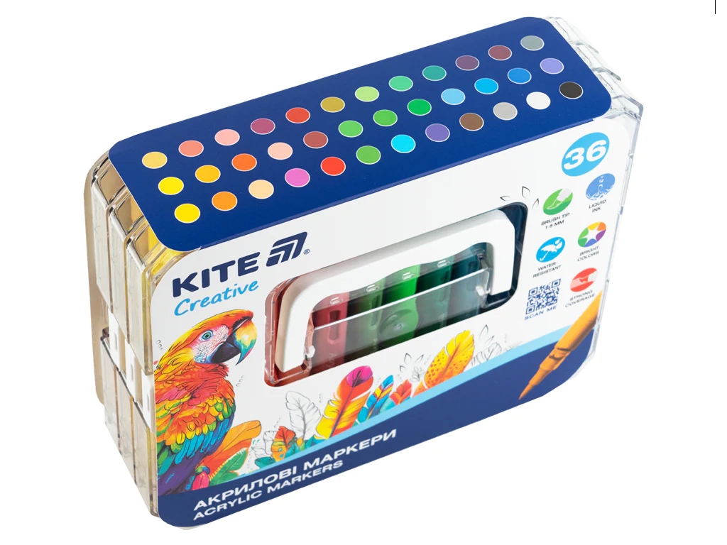Маркери акрилові Kite Creative з рідкими чорнилами, 36 кольорів