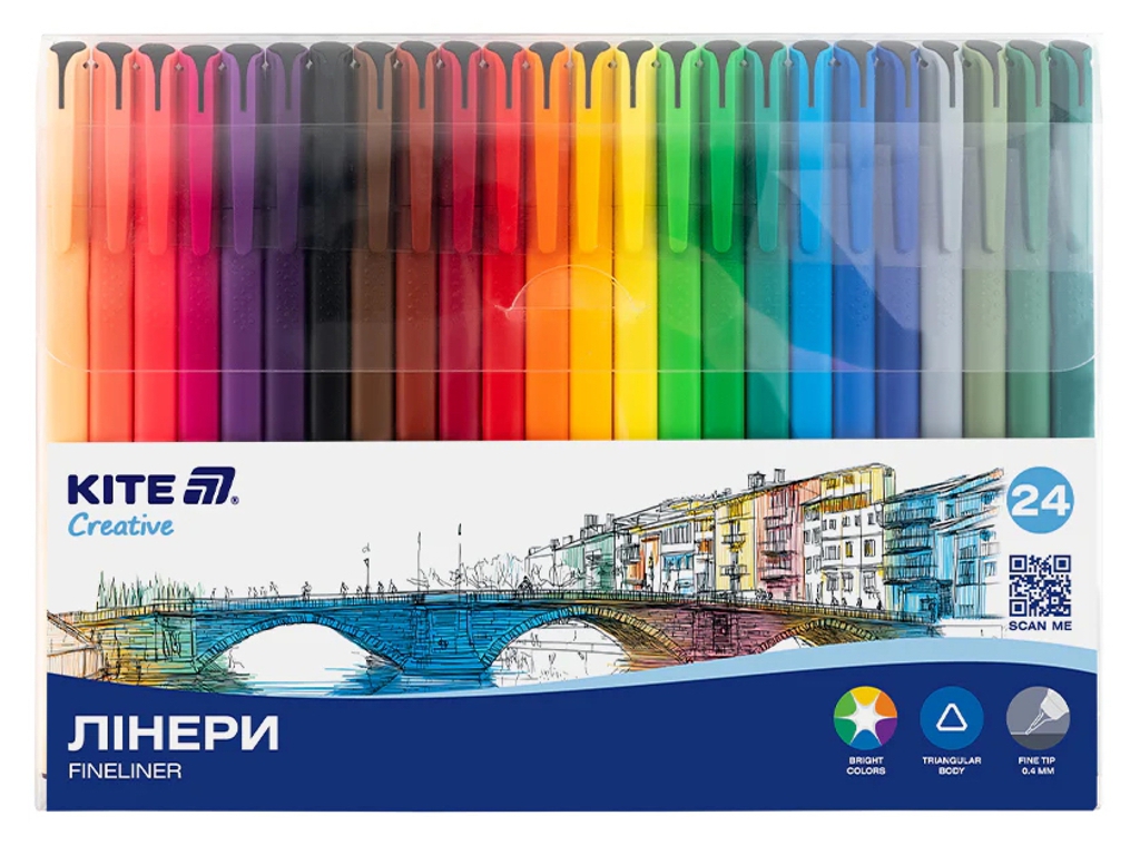 Линеры тонкие Kite Creative K-1165, 24 цвета, линия 0,4 мм, Kite