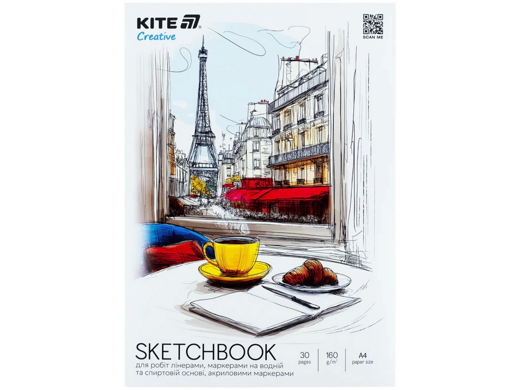Скетчбук A4 для робіт маркерами Kite Creative K-1281, 30 аркушів