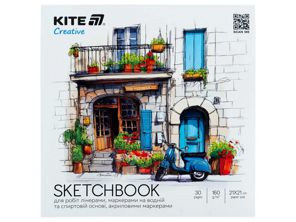 Скетчбук для робіт маркерами Kite Creative K-1282, 21х21см, 30 аркушів