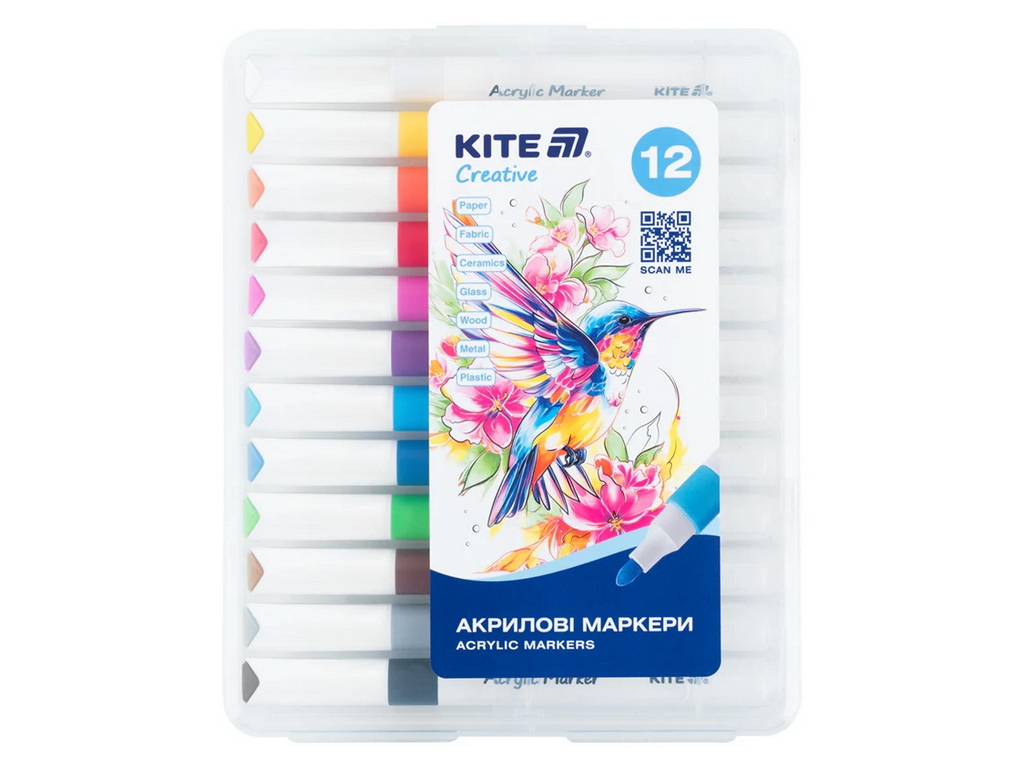 Маркери акрилові Jumbo Kite Creative, 12 кольорів