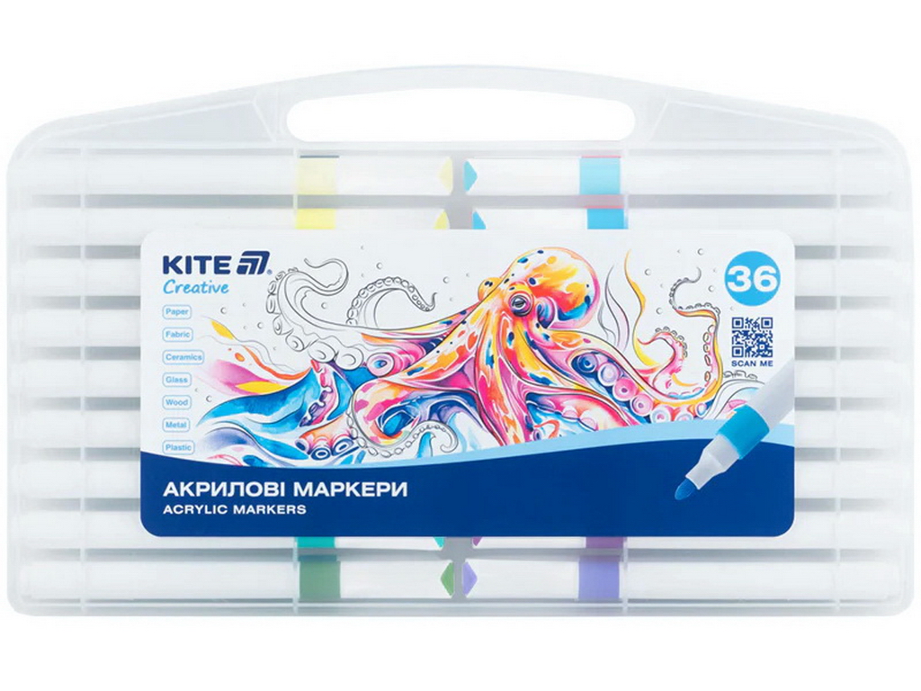 Маркери акрилові Jumbo Kite Creative, 36 кольорів