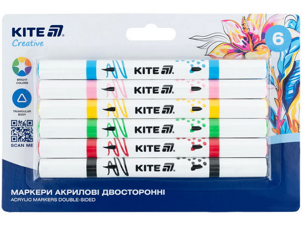 Маркери акрилові двосторонні Kite Cinnamorolleative K-1293, 6 кольорів