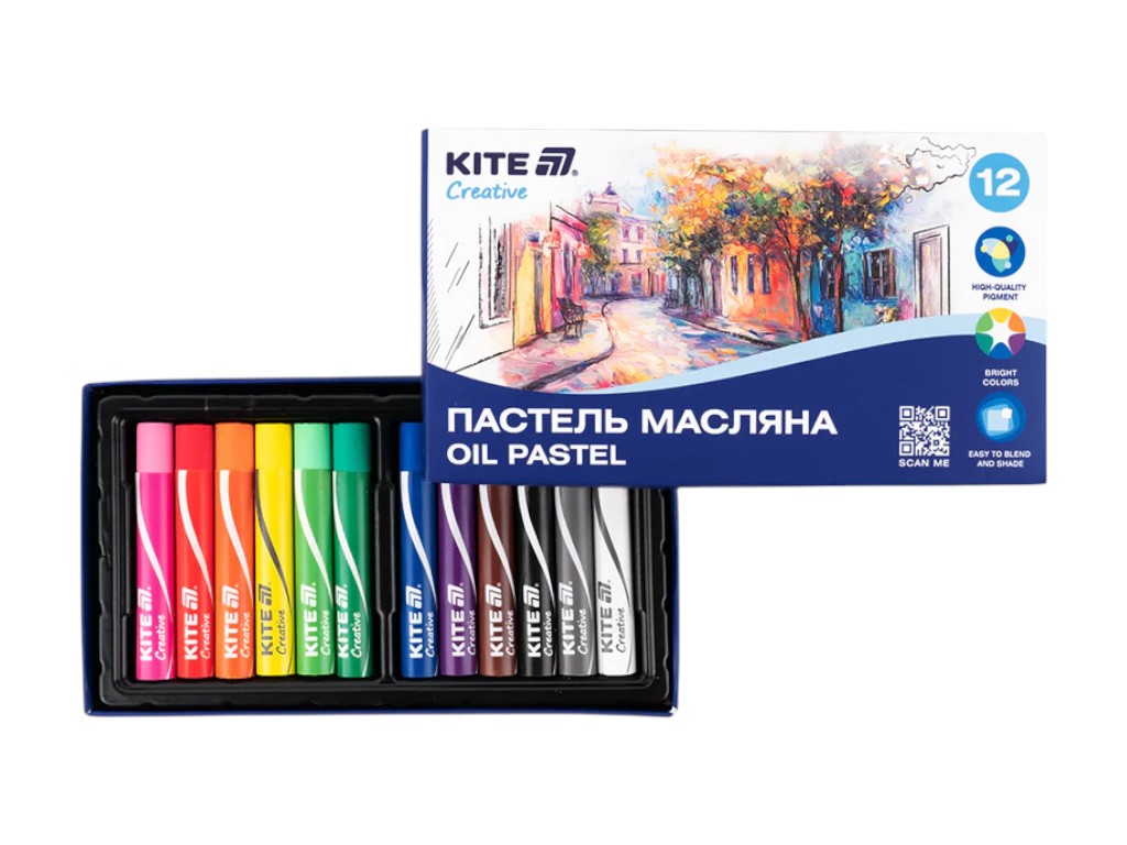 Пастель масляна Creative K-200-12, 12 кольорів, кругла форма, Kite