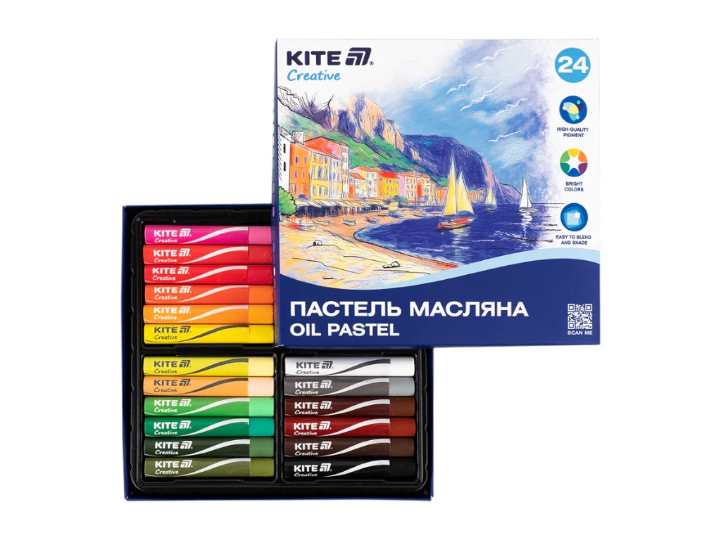Пастель масляна Creative K-200-24, 24 кольори, кругла форма, Kite