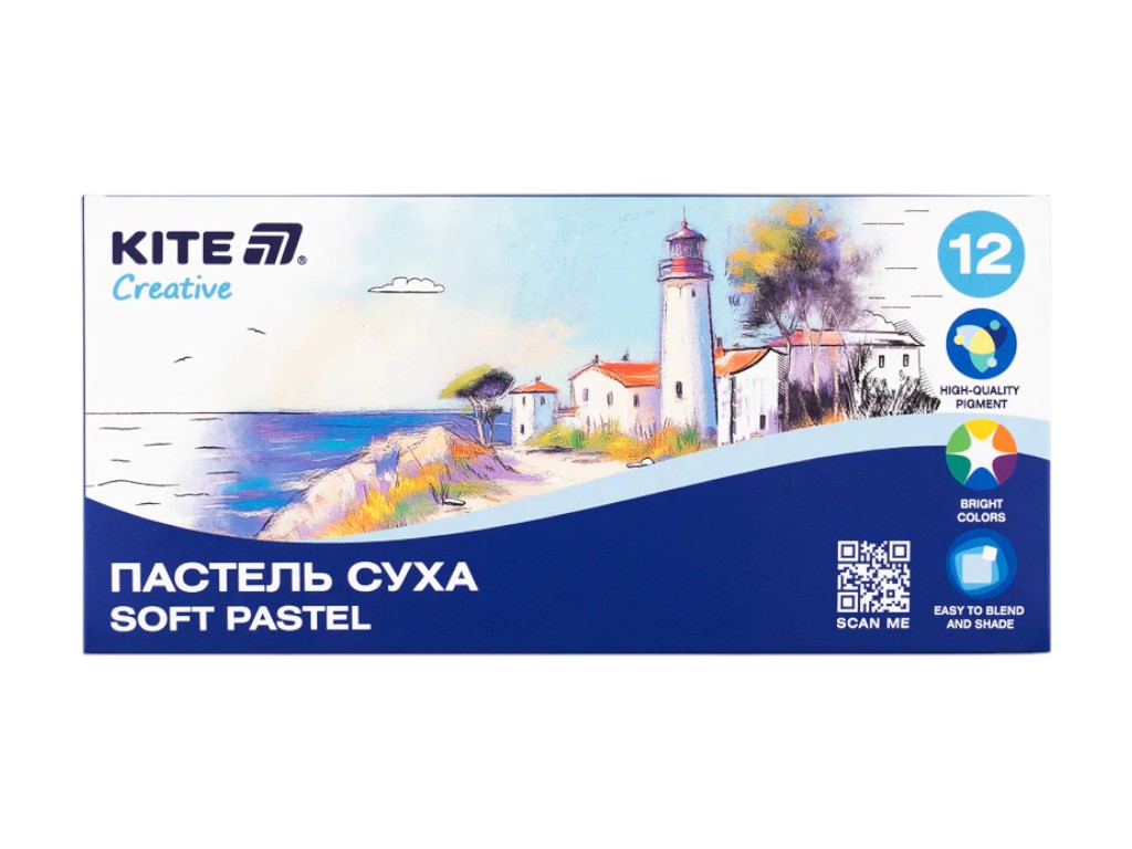 Пастель суха Creative K-201-12, 12 кольорів, квадратна форма, Kite