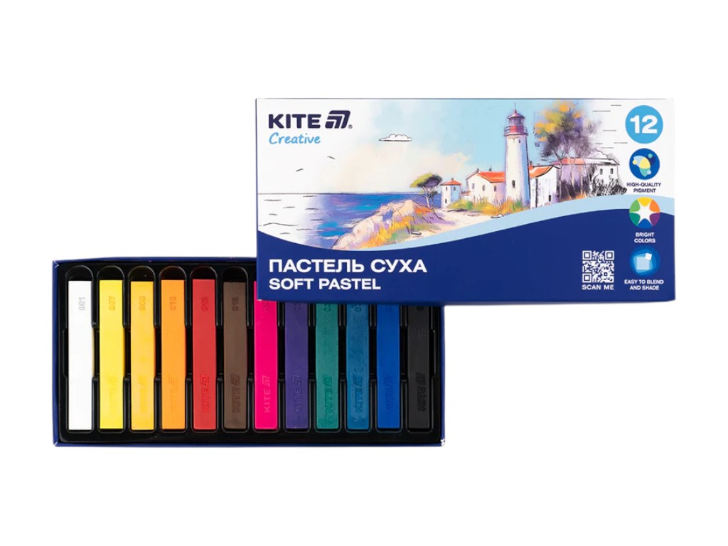 Пастель суха Creative K-201-12, 12 кольорів, квадратна форма, Kite