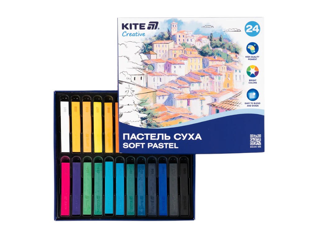 Пастель суха Creative K-201-24, 24 кольори, квадратна форма, Kite