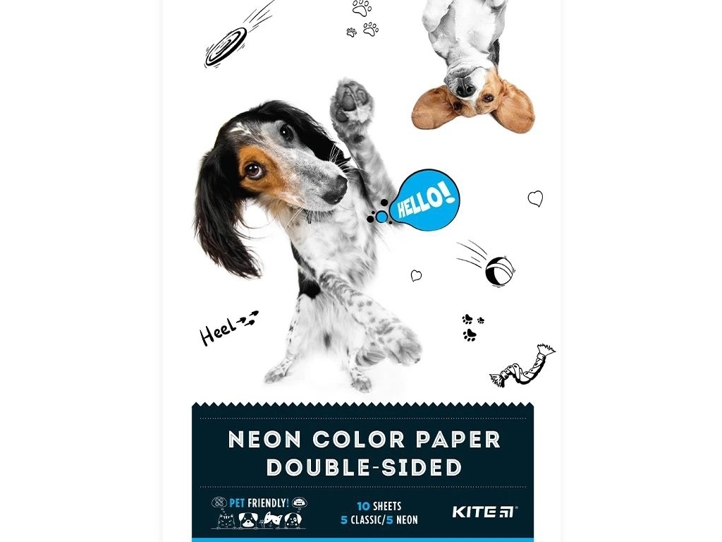 Бумага цветная двусторонняя Dogs А4, 10 листов, Kite