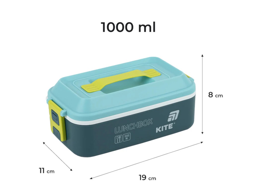 Ланчбокс Kite K25-1183-2, 1000 мл, з ручкою, синій, Kite