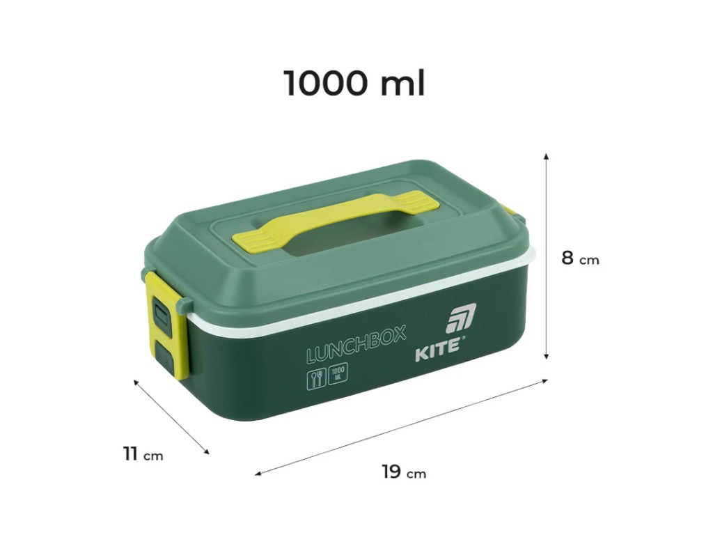 Ланчбокс Kite K25-1183-3, 1000 мл, з ручкою, зелений, Kite