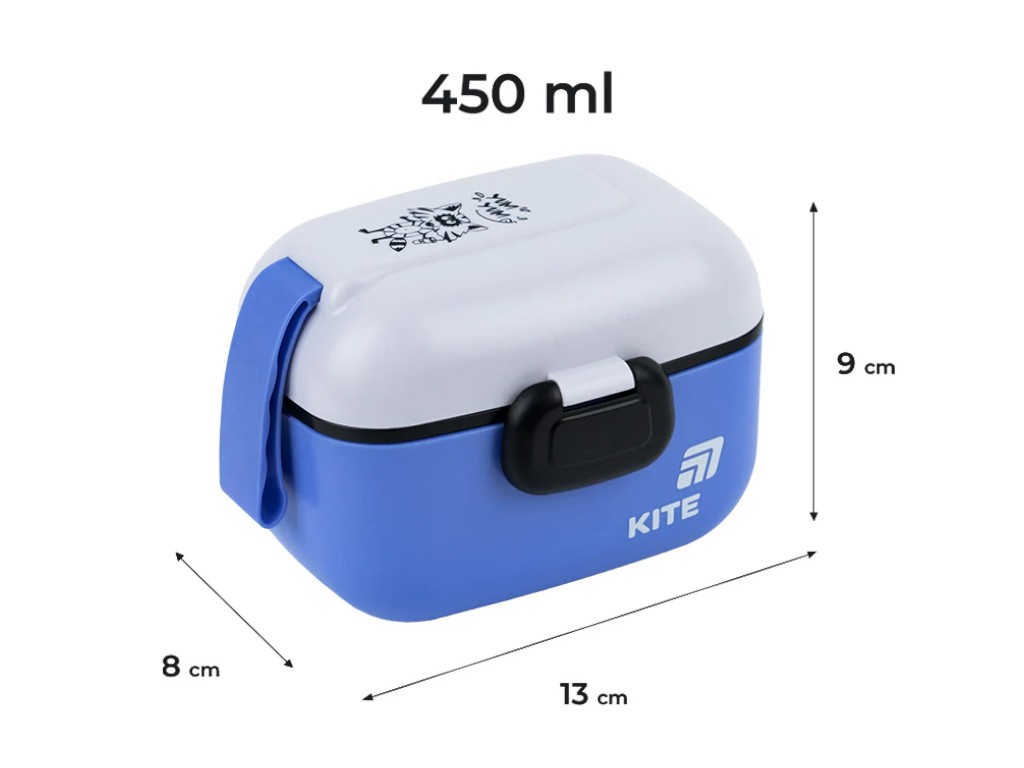 Ланчбокс Kite K25-1185-2, 450 мл, з мініконтейнером і ложкою, синій, Kite