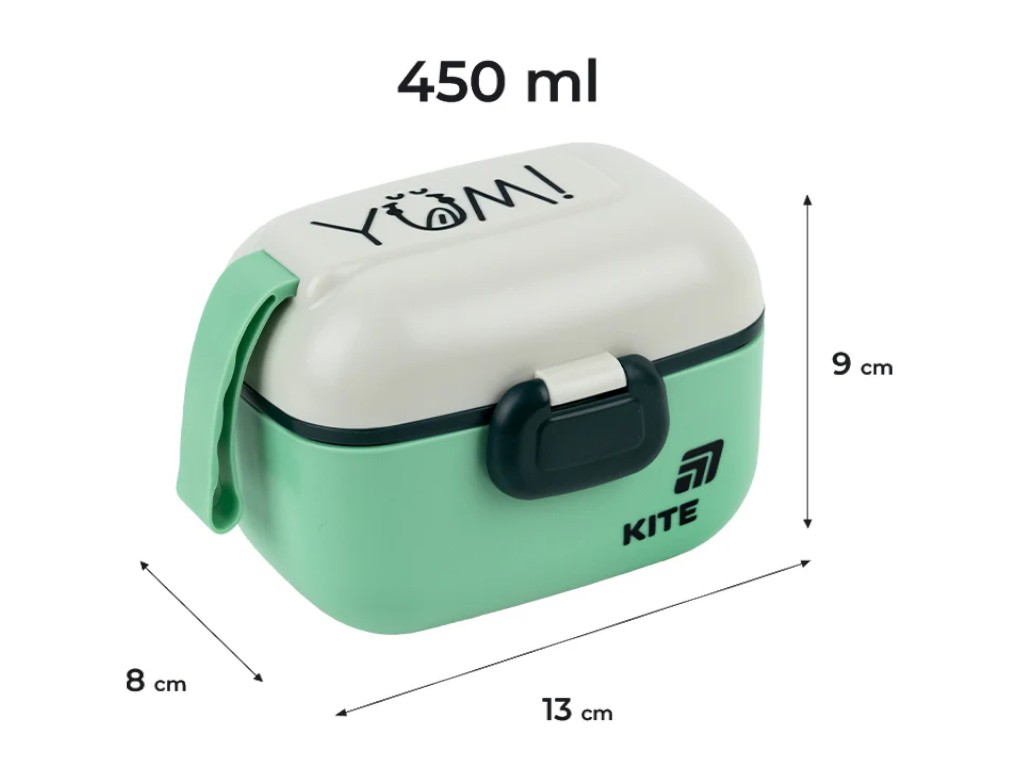 Ланчбокс Kite K25-1185-3, 450 мл, з мініконтейнером і ложкою, зелений, Kite
