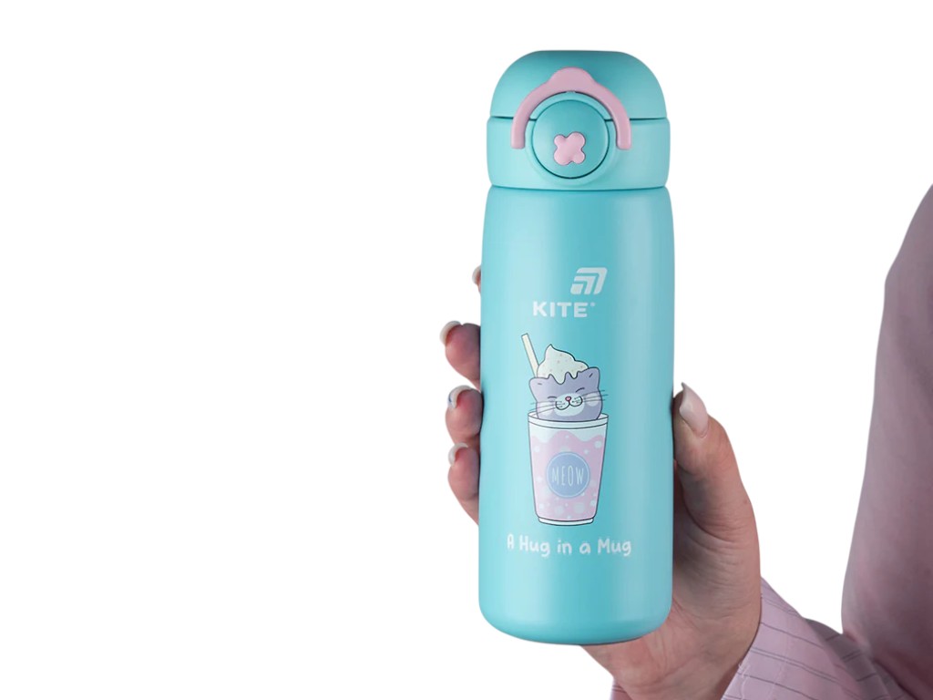 Термос с кнопкой Kite K25-1221-1 430 мл бирюзовый, с поильником, Kite