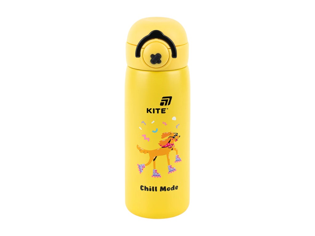 Термос с кнопкой Kite K25-1221-2 430 мл желтый, с поильником, Kite