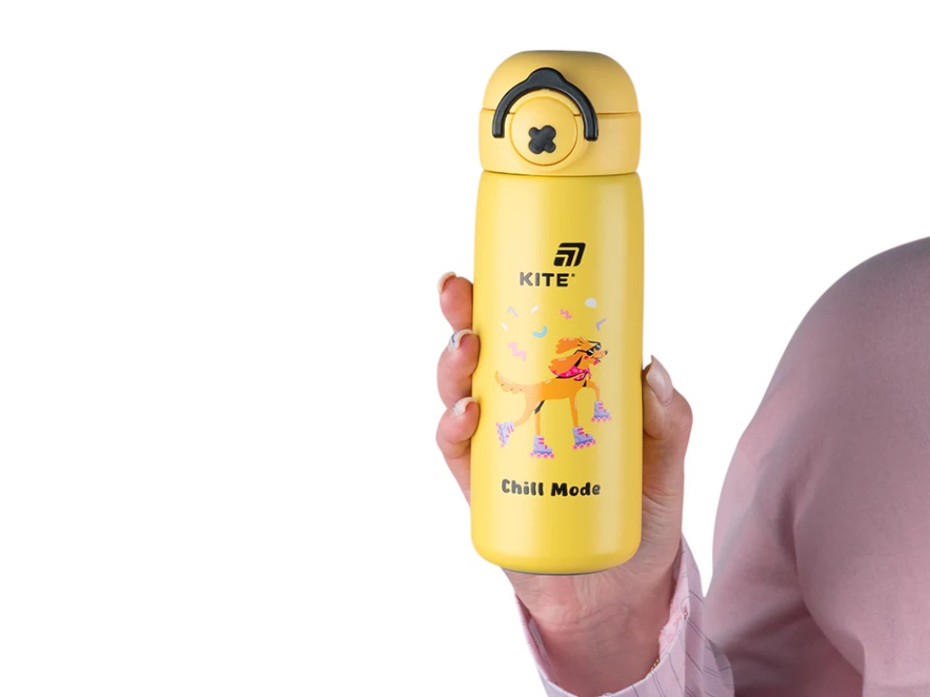 Термос с кнопкой Kite K25-1221-2 430 мл желтый, с поильником, Kite