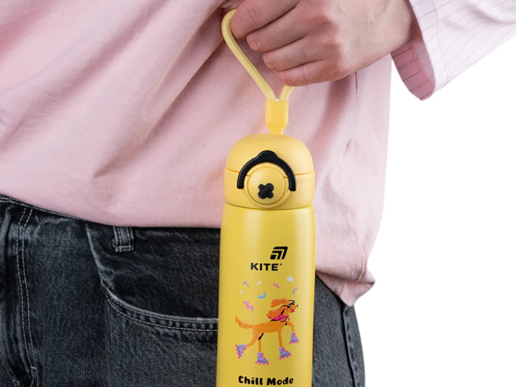 Термос с кнопкой Kite K25-1221-2 430 мл желтый, с поильником, Kite
