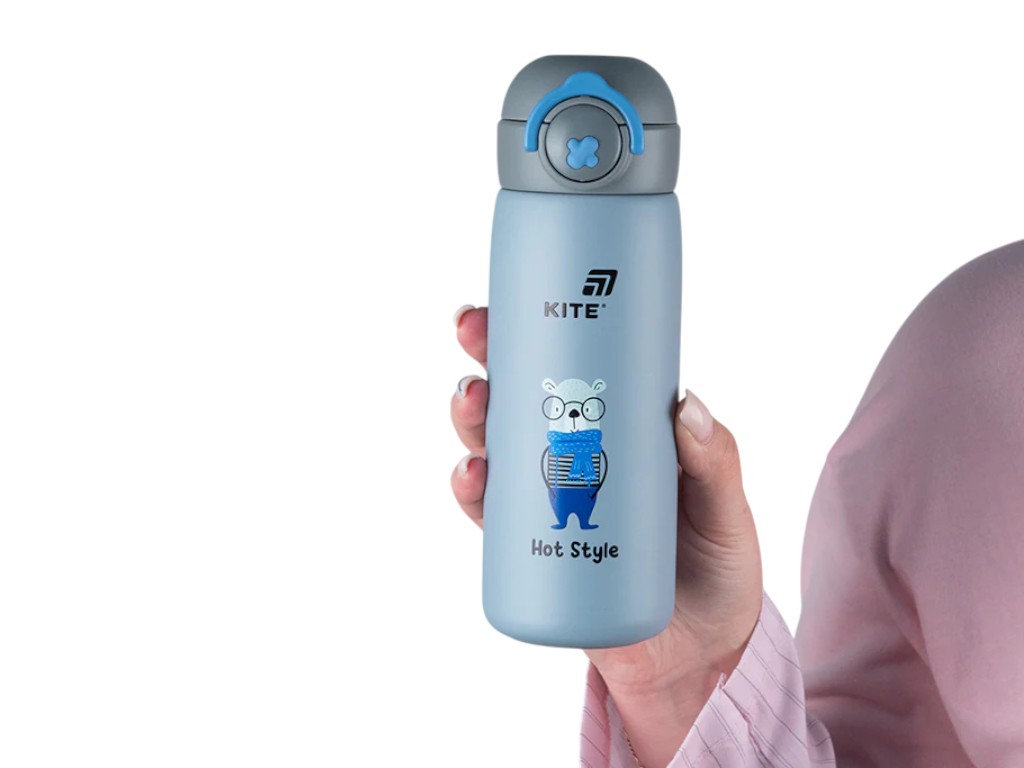 Термос з кнопкою Kite K25-1221-3 430 мл сірий, з поїльником, Kite