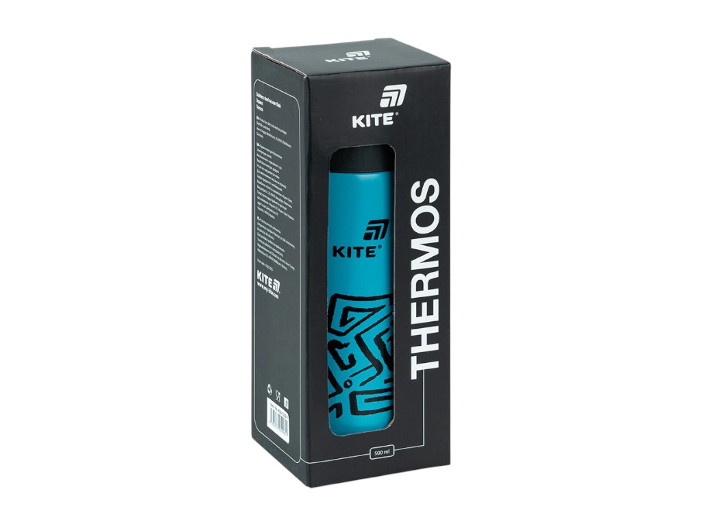 Термос Kite K25-1222-1 500 мл темно-бирюзовый, с крышкой-чашкой и поильником, Kite
